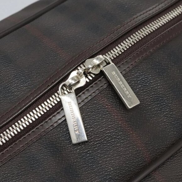 BURBERRY Nova Check Boston Bag PVC Leather Brown Silver Auth ep8729 - Picture 12 of 16